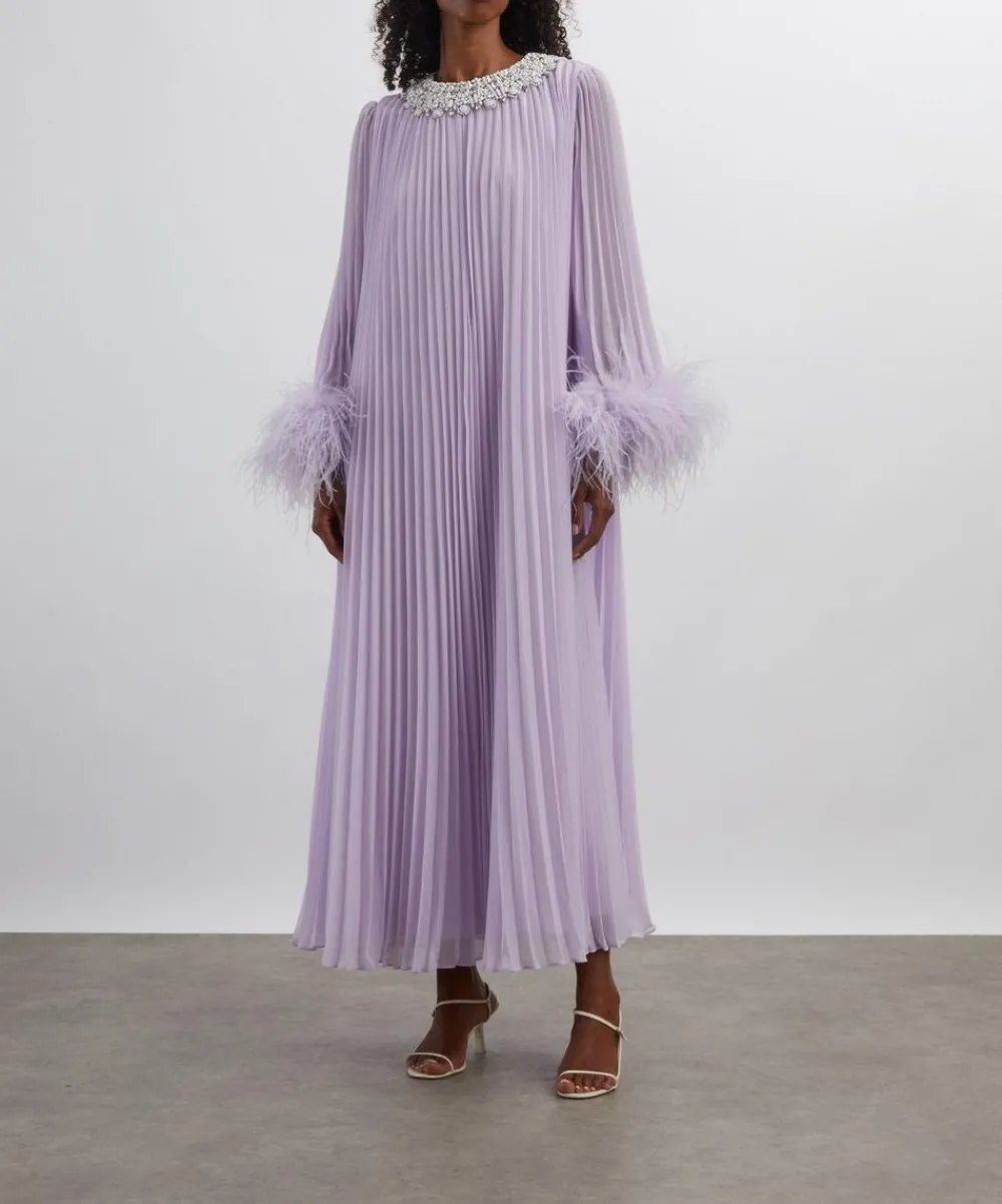 Self-Portrait Dresses^Lilac Chiffon Feather Midi Dress