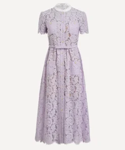 Self-Portrait Dresses^Lilac Lace Button Midi Dress