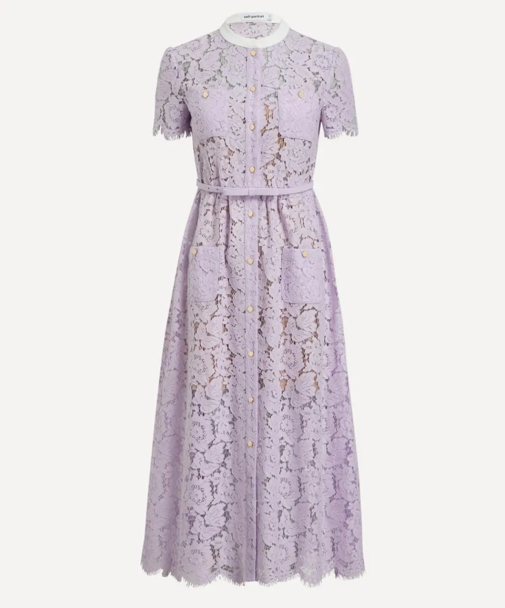 Self-Portrait Dresses^Lilac Lace Button Midi Dress