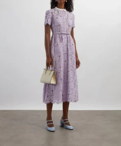Self-Portrait Dresses^Lilac Lace Button Midi Dress