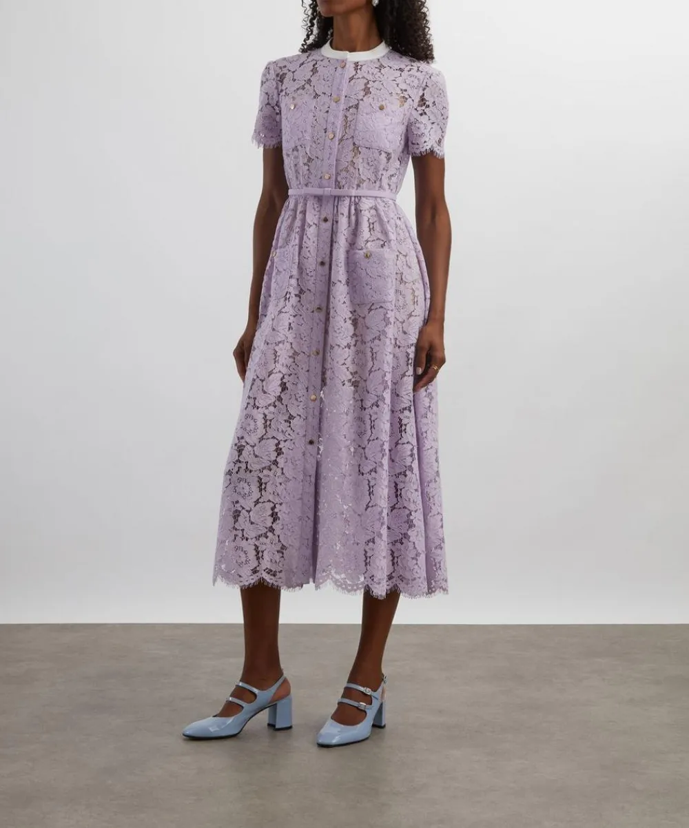 Self-Portrait Dresses^Lilac Lace Button Midi Dress