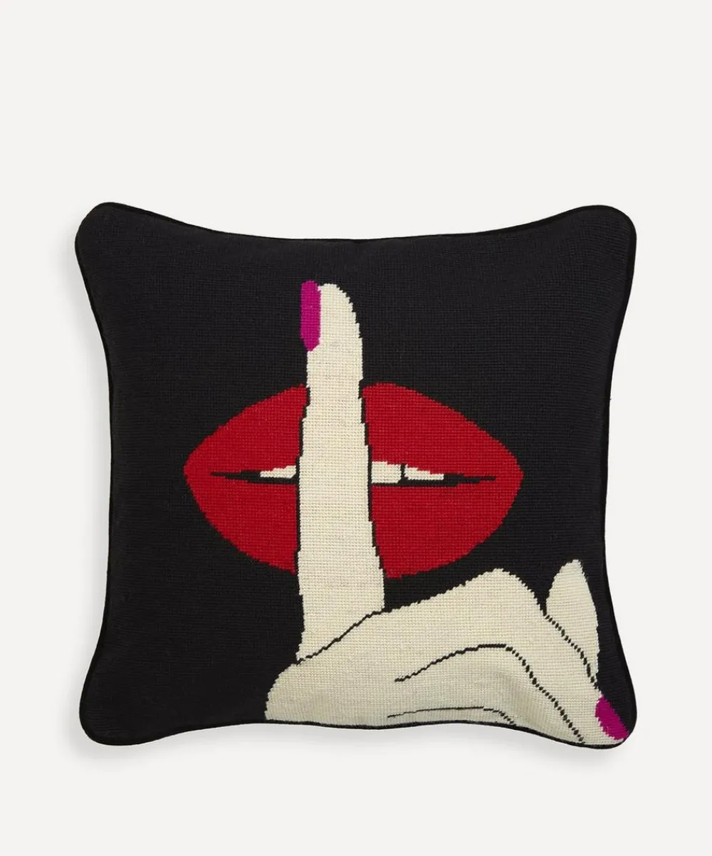 Jonathan Adler Cushions^Lips Hush Needlepoint Cushion