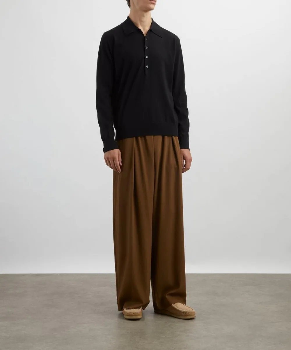 Dries Van Noten Knitwear & Sweats^Long-Sleeve Merino Wool Polo Shirt