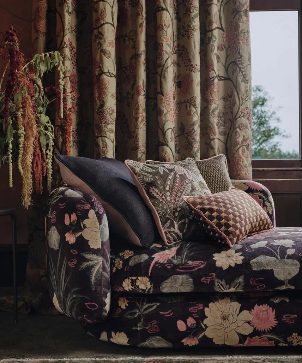 Liberty Interiors Furnishing Fabrics^Lotus Garden Downley Velvet in Brinjal
