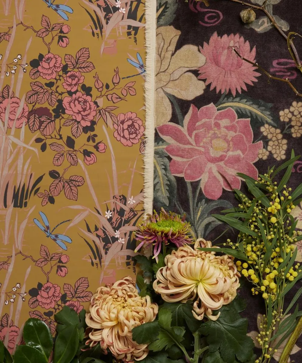 Liberty Interiors Furnishing Fabrics^Lotus Garden Downley Velvet in Brinjal