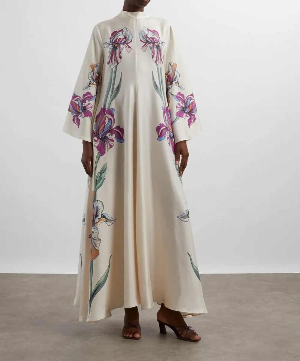 La DoubleJ Dresses^Magnifico Iris Placée Ivory Silk Twill Maxi Dress
