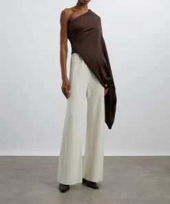 Rick Owens Tops^Mahogany One-Shoulder Draped Satin Top