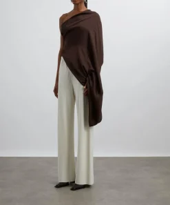 Rick Owens Tops^Mahogany One-Shoulder Draped Satin Top