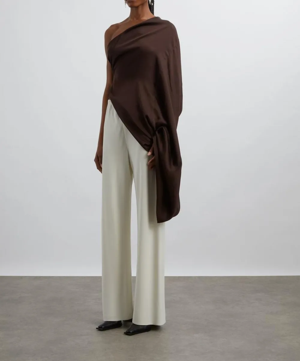 Rick Owens Tops^Mahogany One-Shoulder Draped Satin Top