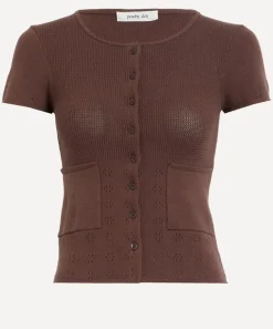 Peachy Den Tops^Marie Knit Chocolate Polo Top