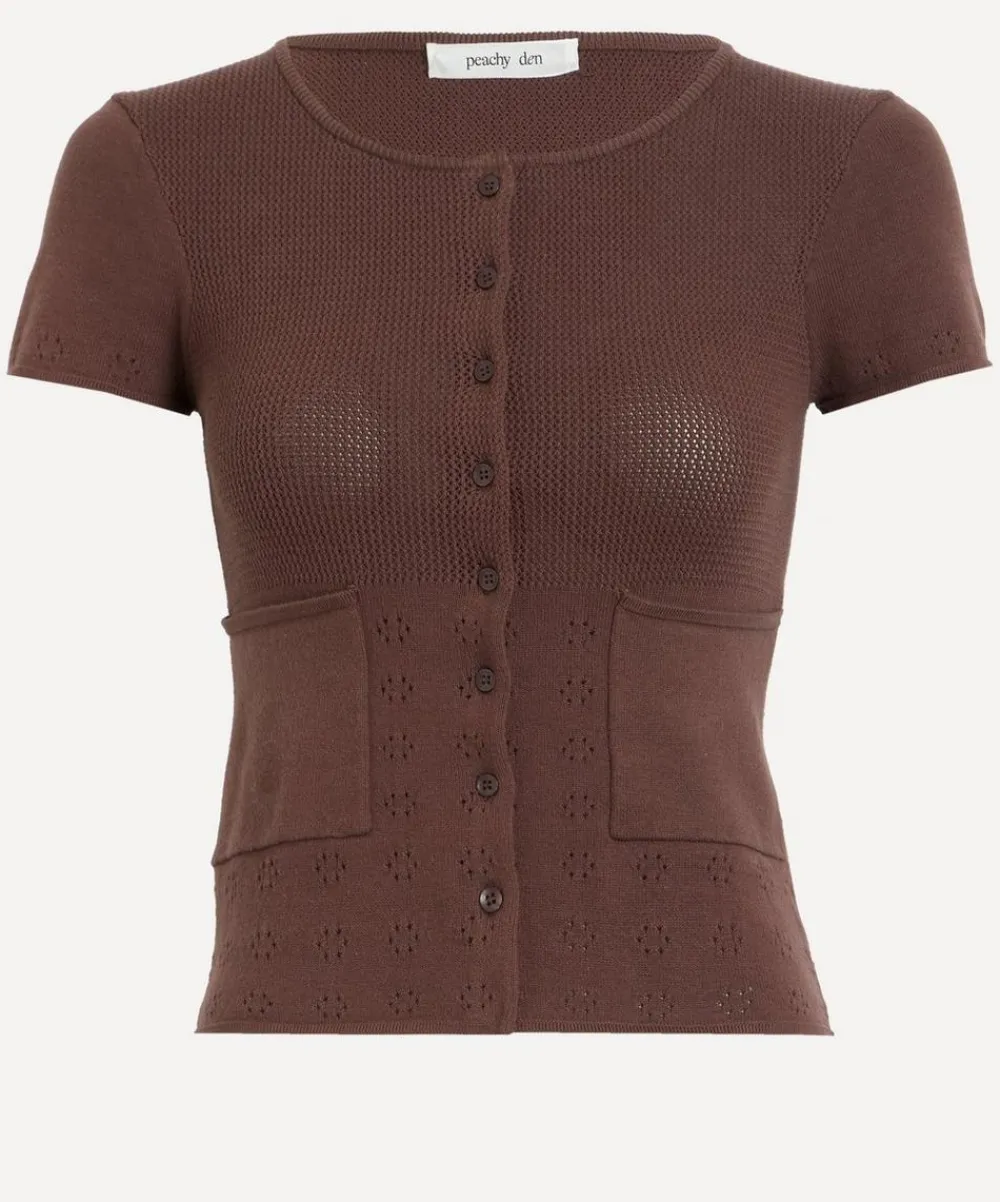 Peachy Den Tops^Marie Knit Chocolate Polo Top