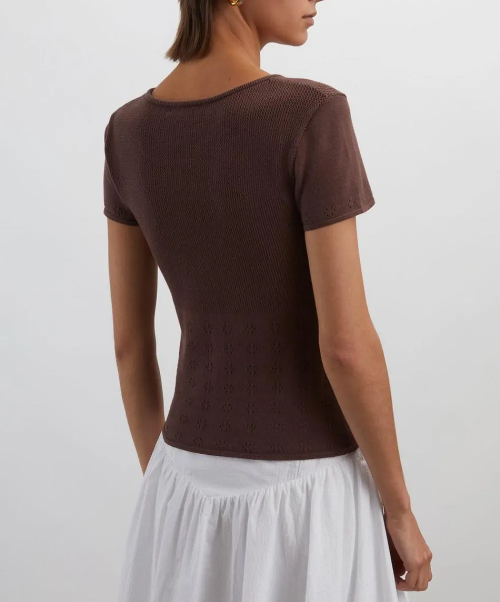 Peachy Den Tops^Marie Knit Chocolate Polo Top