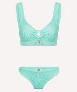 Hunza G Swimwear^Metallic Mint Julia Bikini with Pearly Hoops