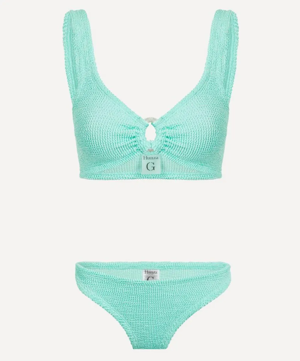 Hunza G Swimwear^Metallic Mint Julia Bikini with Pearly Hoops