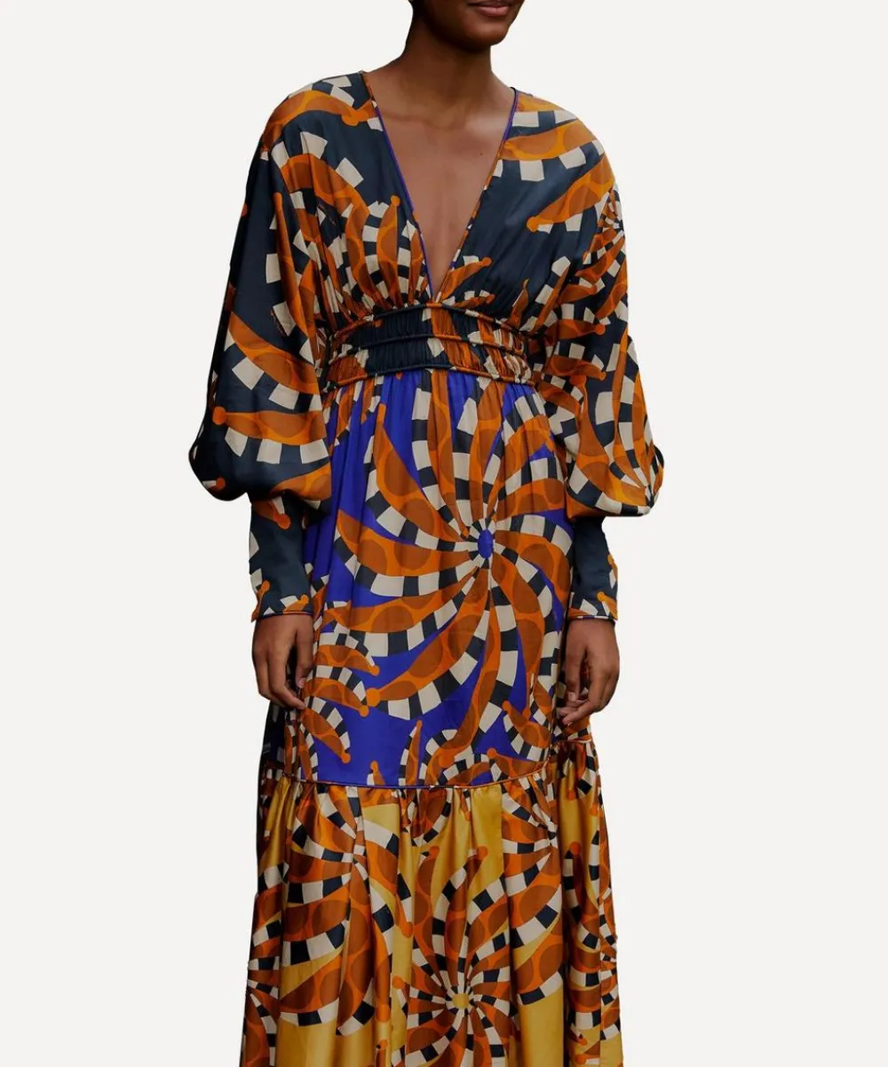 FARM Rio Dresses^Mixed Bandana Long-Sleeve Maxi-Dress