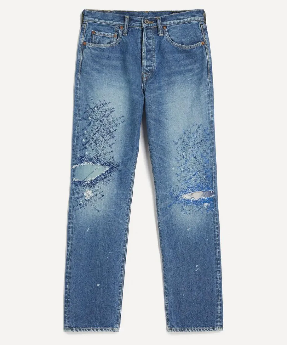 Kapital Jeans^Monkey CISCO Straight-Leg Distressed Embroidered Jeans
