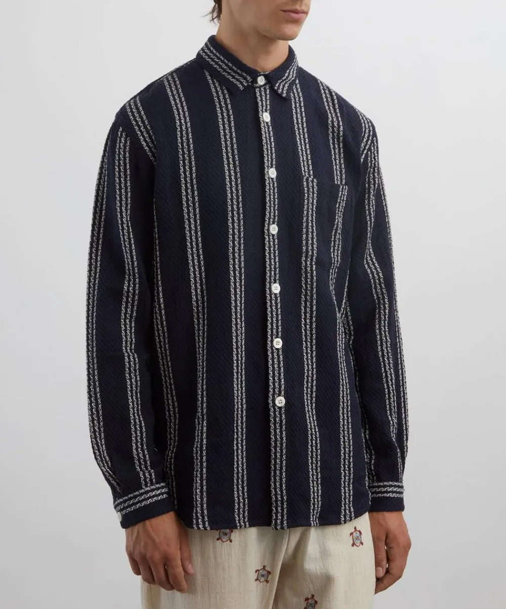 SMR Days Shirts^Navy and White Enamorados Cotton Waffle Shirt