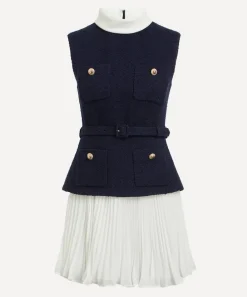Self-Portrait Dresses^Navy Bouclé Chiffon Mini Dress