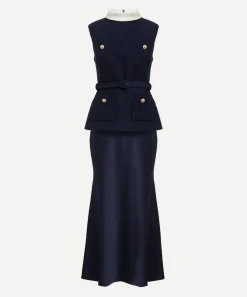 Self-Portrait Dresses^Navy Bouclé Sleeveless Midi Dress