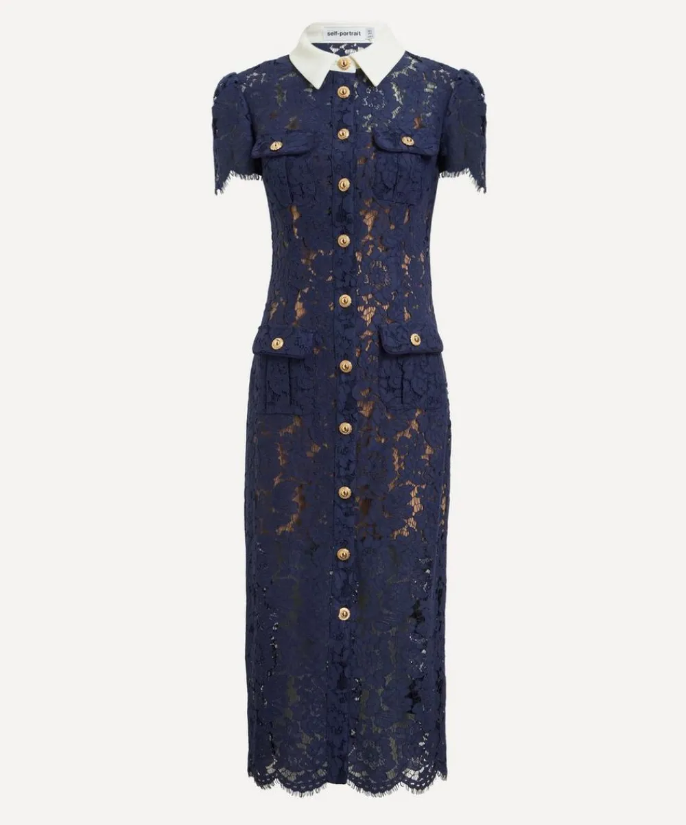 Self-Portrait Dresses^Navy Contrast Collar Midi Dress