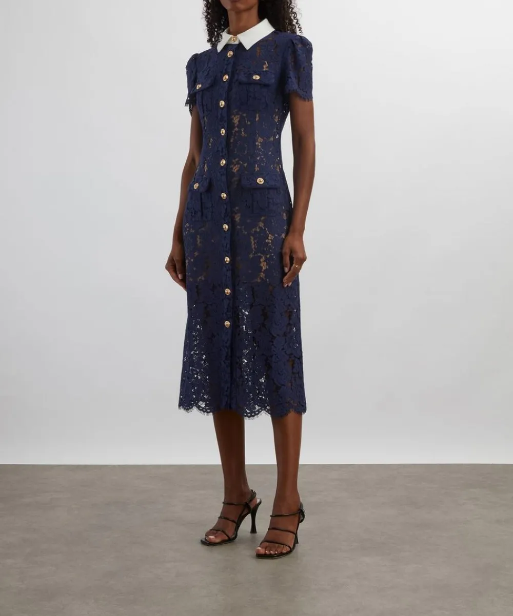 Self-Portrait Dresses^Navy Contrast Collar Midi Dress