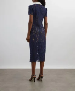 Self-Portrait Dresses^Navy Contrast Collar Midi Dress