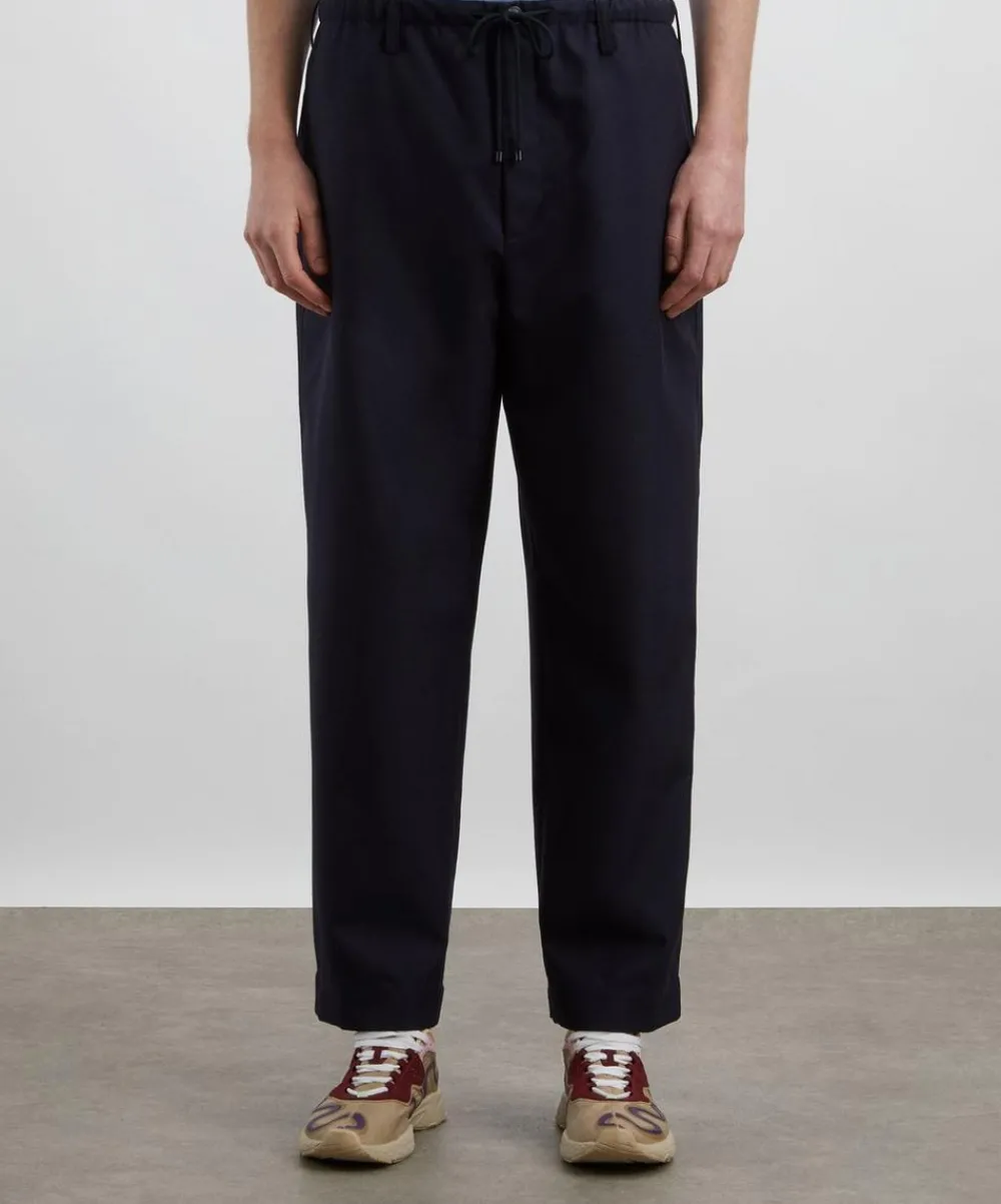 Dries Van Noten Trousers^Navy Drawstring Wool Trousers