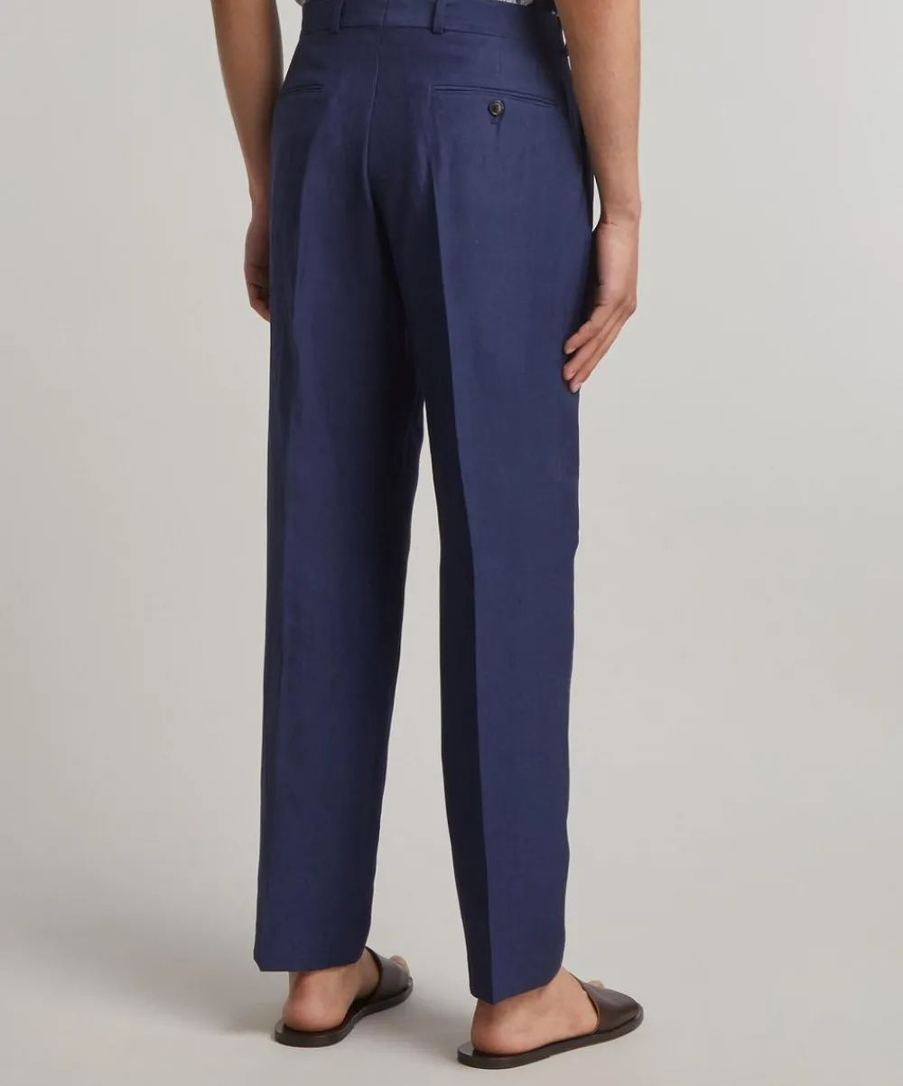 Paul Smith Trousers^Navy Linen-Wool Chino Trousers