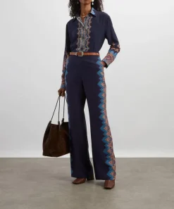 Etro Trousers & Shorts^Navy Paisley Silk Trousers