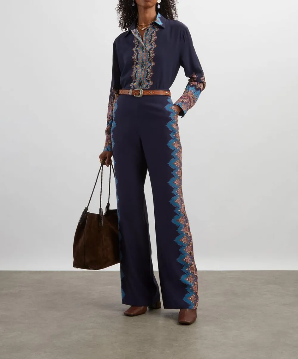 Etro Trousers & Shorts^Navy Paisley Silk Trousers