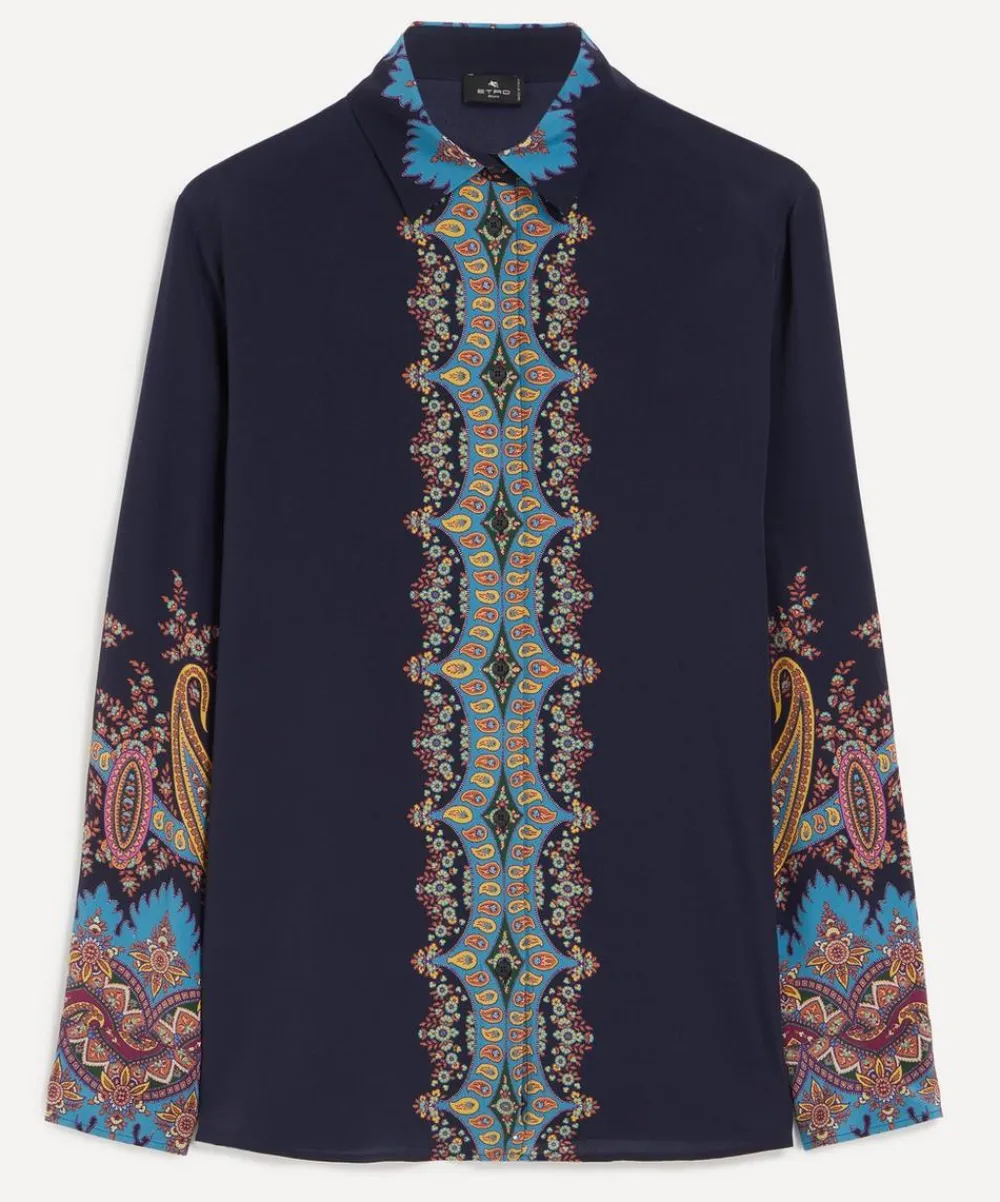 Etro Tops^Navy Placed Paisley Silk Shirt