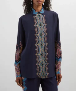 Etro Tops^Navy Placed Paisley Silk Shirt