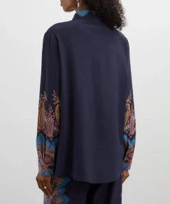 Etro Tops^Navy Placed Paisley Silk Shirt