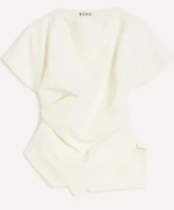 Róhe Tops^Off-White Draped Lapel Top