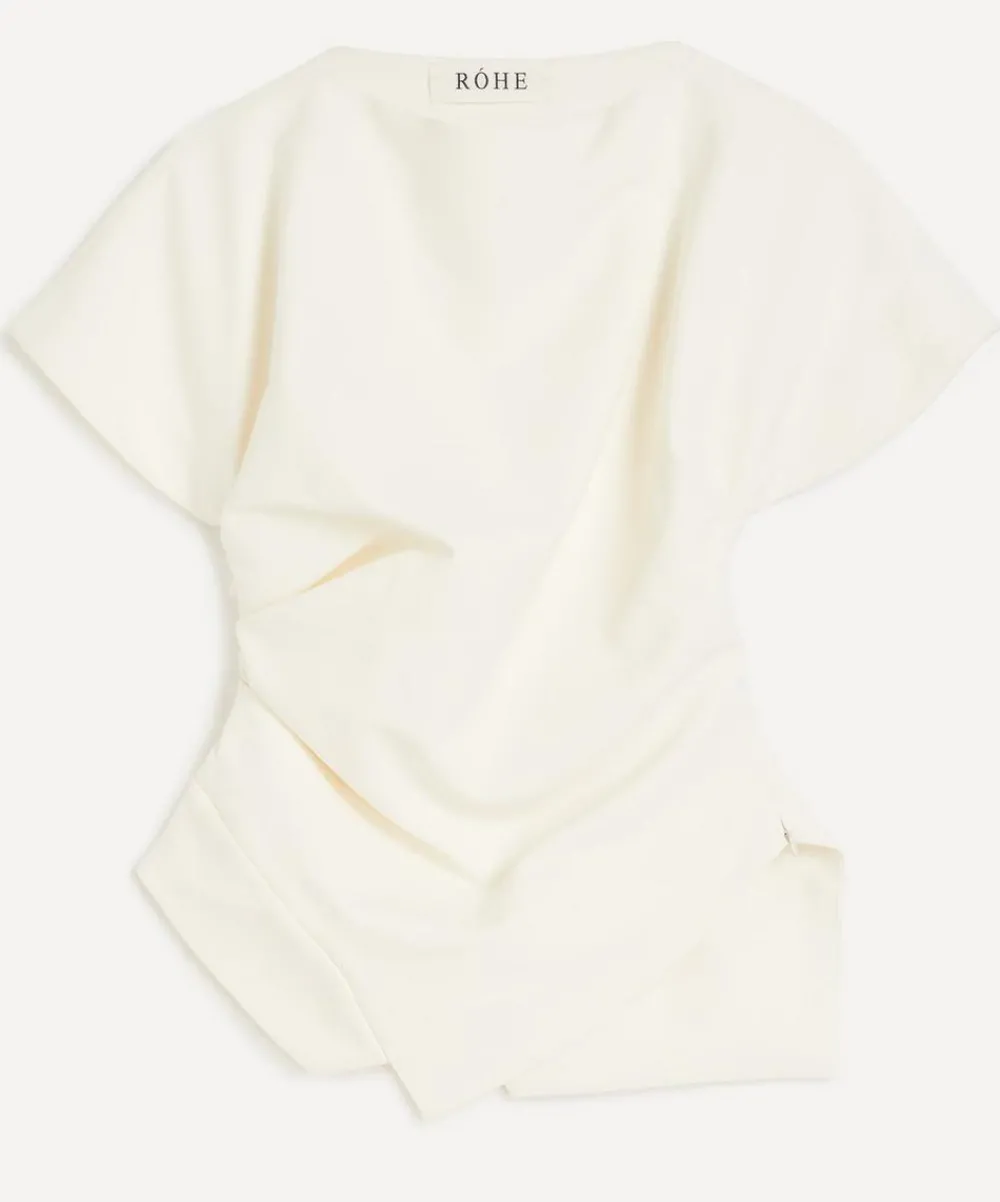 Róhe Tops^Off-White Draped Lapel Top