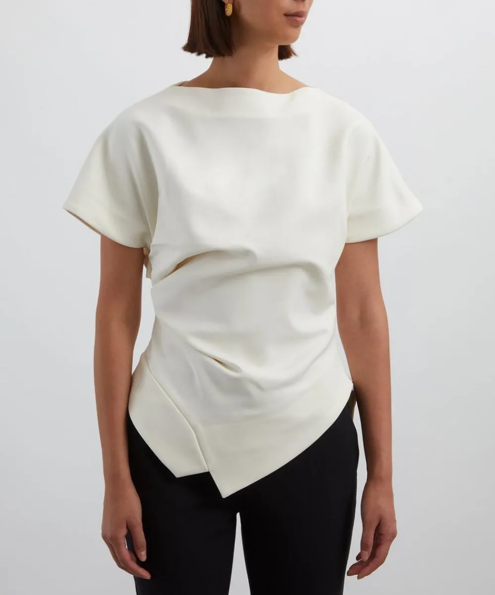 Róhe Tops^Off-White Draped Lapel Top