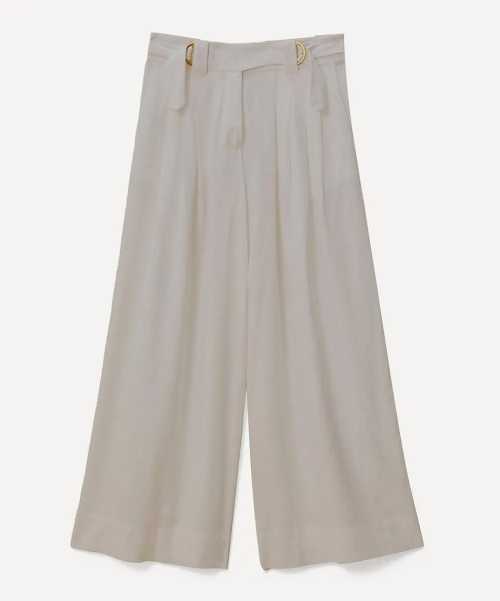 FARM Rio Trousers & Shorts^Off-White Linen Low Waist Trousers
