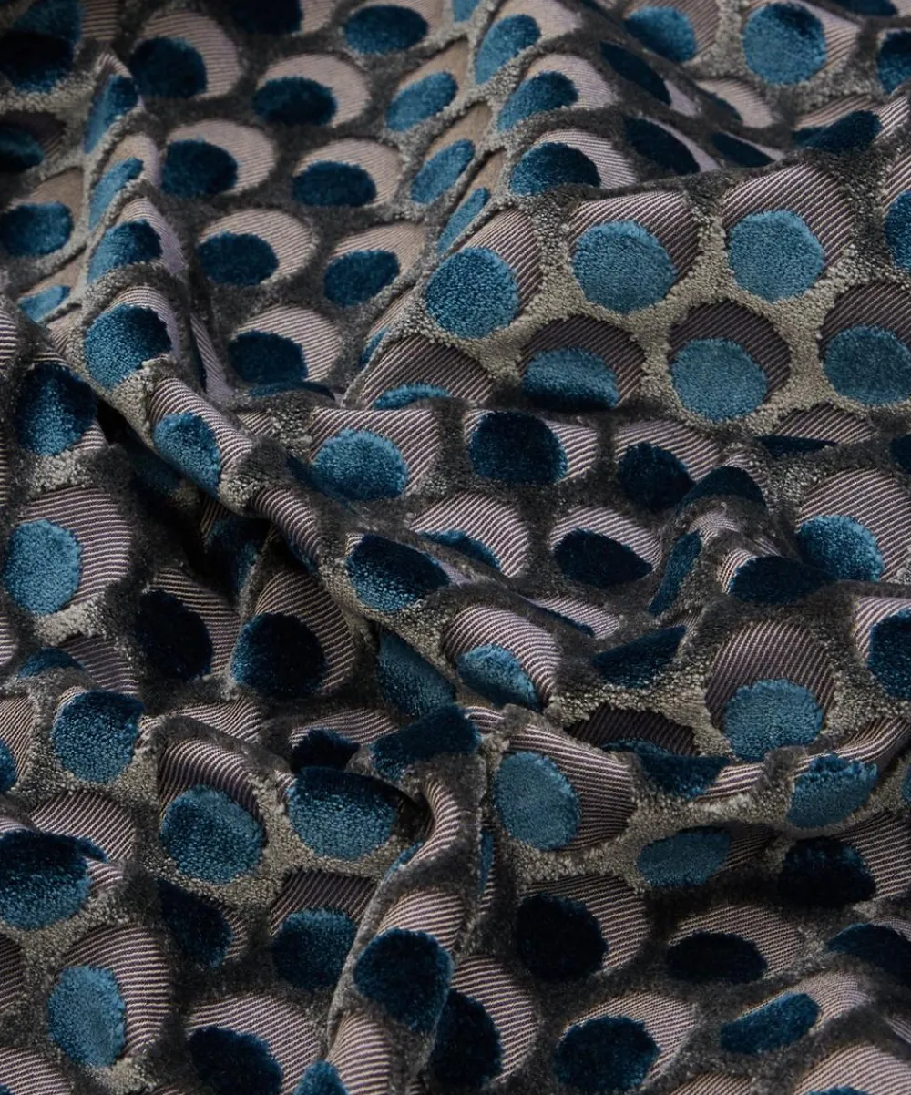 Liberty Interiors Furnishing Fabrics^Ottoman Spot Cut Velvet in Lapis