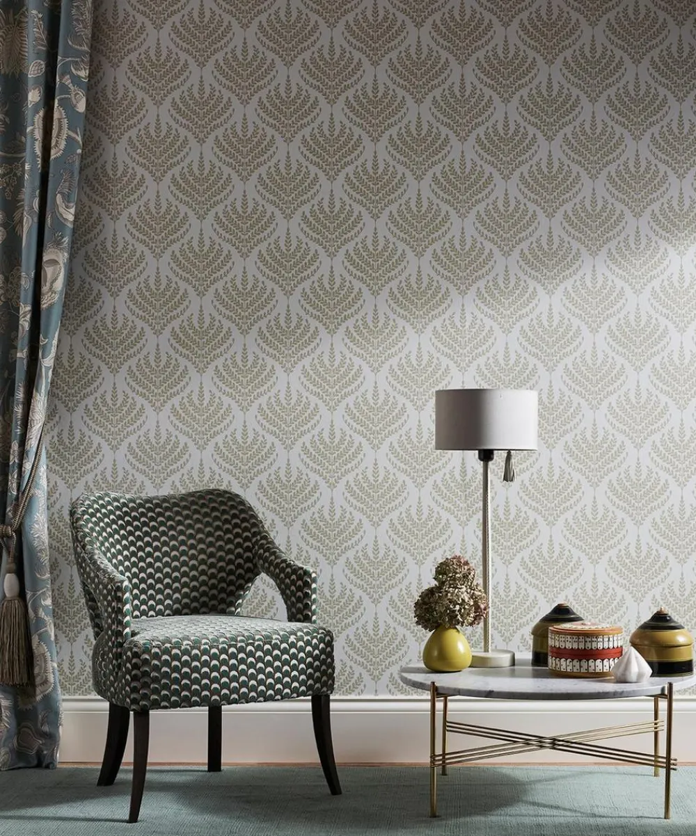 Liberty Interiors Furnishing Fabrics^Ottoman Spot Cut Velvet in Lichen