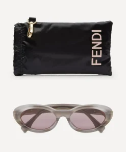 Fendi Sunglasses & Glasses^Oval FF Diamonds Grey Acetate Sunglasses