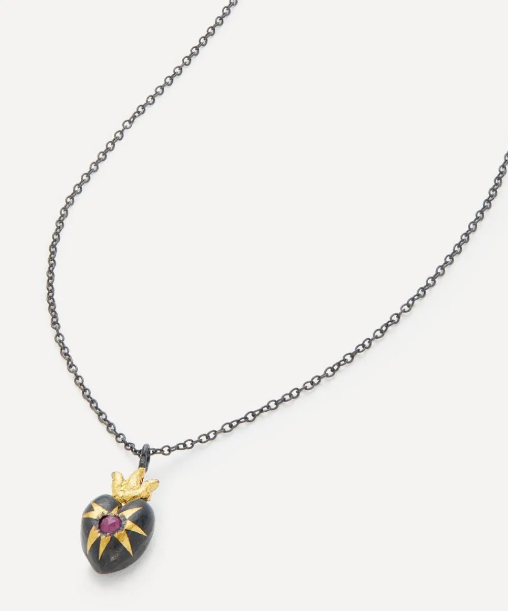 Acanthus Necklaces|Necklaces^Oxidised Silver Shining Heart Ruby Pendant Necklace