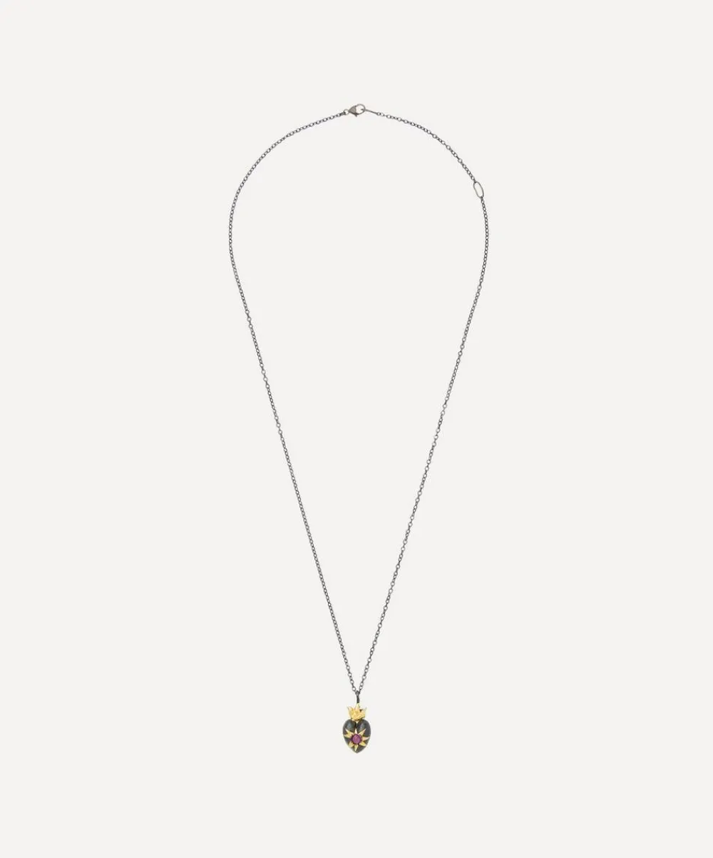 Acanthus Necklaces|Necklaces^Oxidised Silver Shining Heart Ruby Pendant Necklace