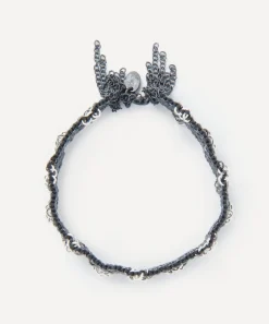 Stephanie Schneider Bracelets|Bracelets^Oxidised Silver Staple Woven Fringe End Chain Bracelet