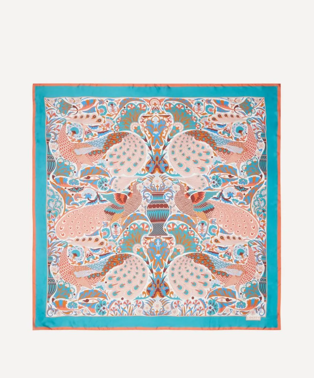 Liberty Scarves^Peacock Fiesta 140x140 Silk Scarf