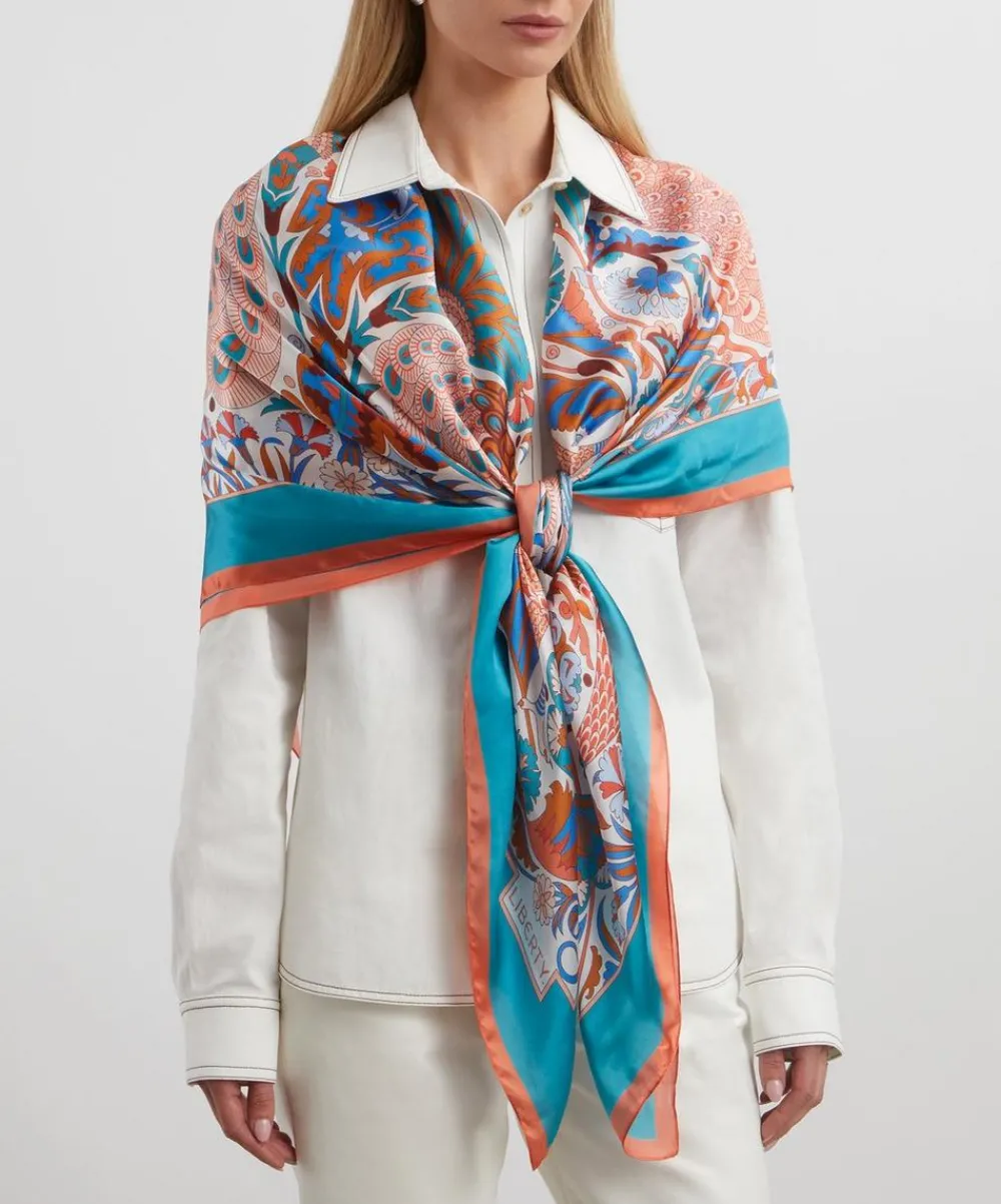 Liberty Scarves^Peacock Fiesta 140x140 Silk Scarf