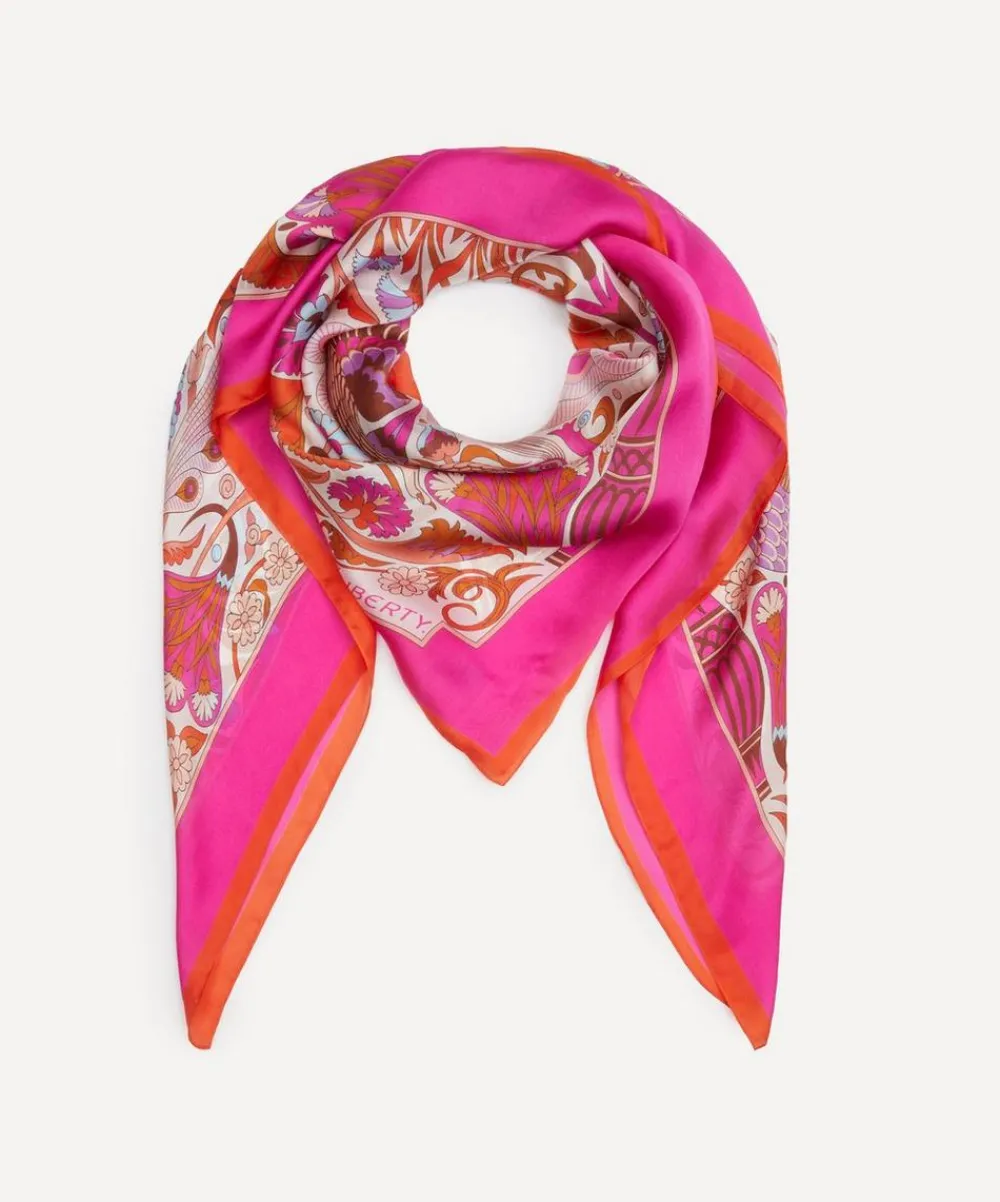 Liberty Scarves^Peacock Fiesta 140x140 Silk Scarf