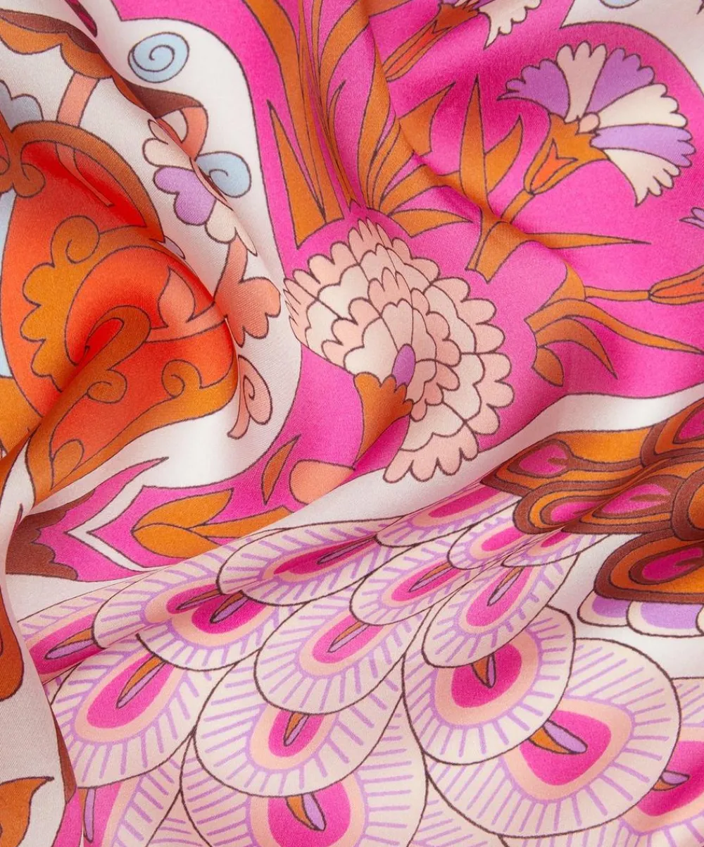 Liberty Scarves^Peacock Fiesta 140x140 Silk Scarf