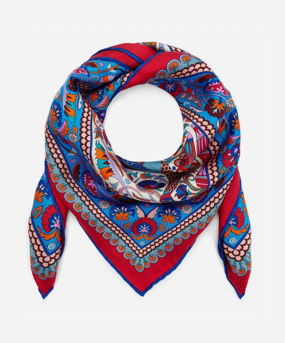 Liberty Scarves^Peacock Garden 70 x 70 Silk Scarf