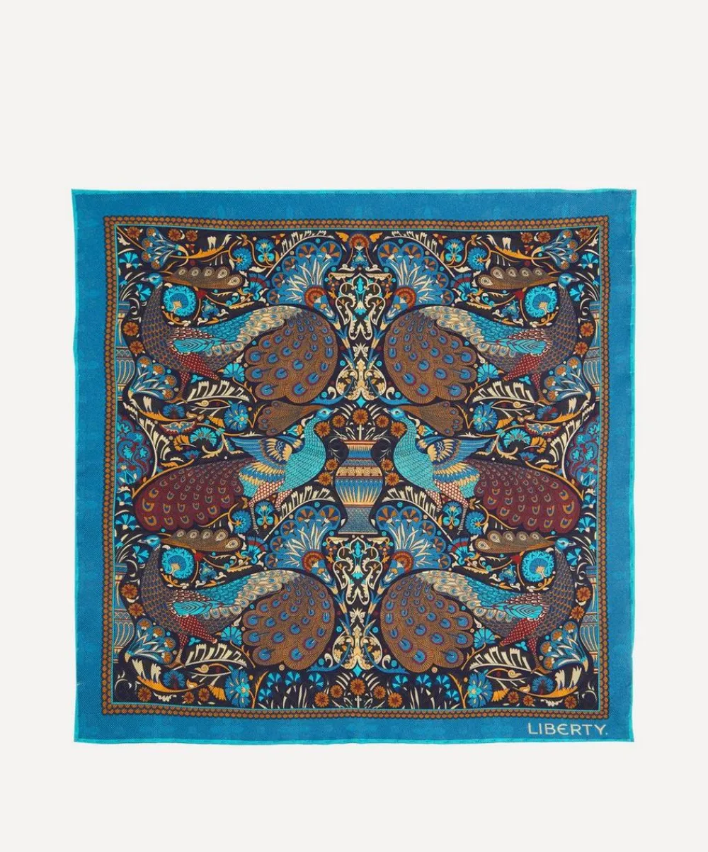 Liberty Pocket Squares^Peacock Garden Silk Pocket Square