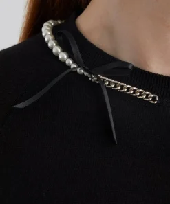 Simone Rocha Knitwear^Pearl and Chain Bow Cardigan